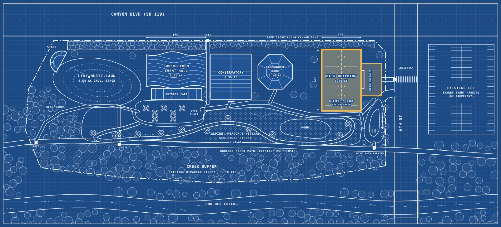 Blueprint site plan with this area highlighted in gold