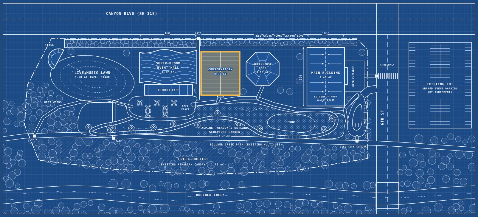 Blueprint site plan with this area highlighted in gold