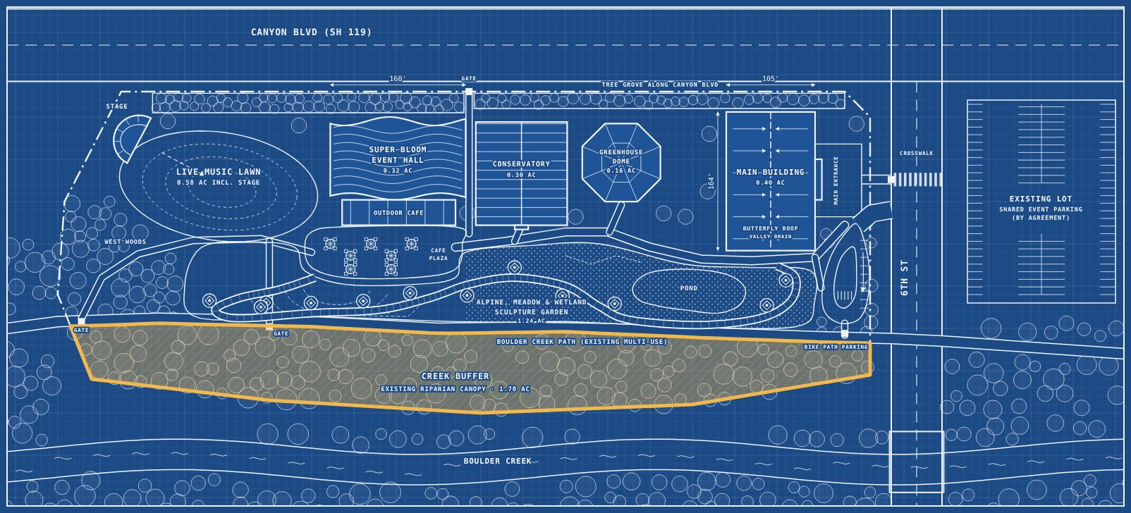 Blueprint site plan with this area highlighted in gold