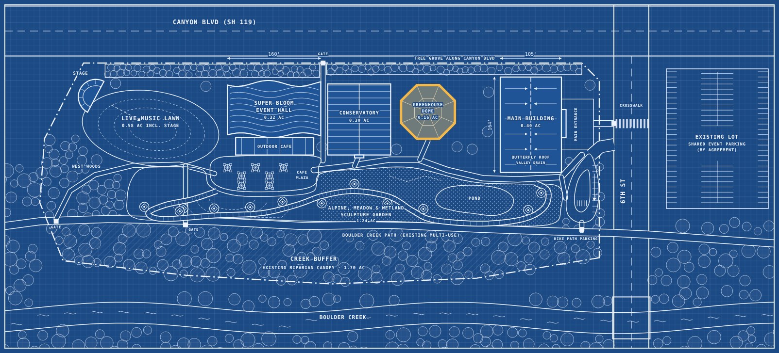 Blueprint site plan with this area highlighted in gold