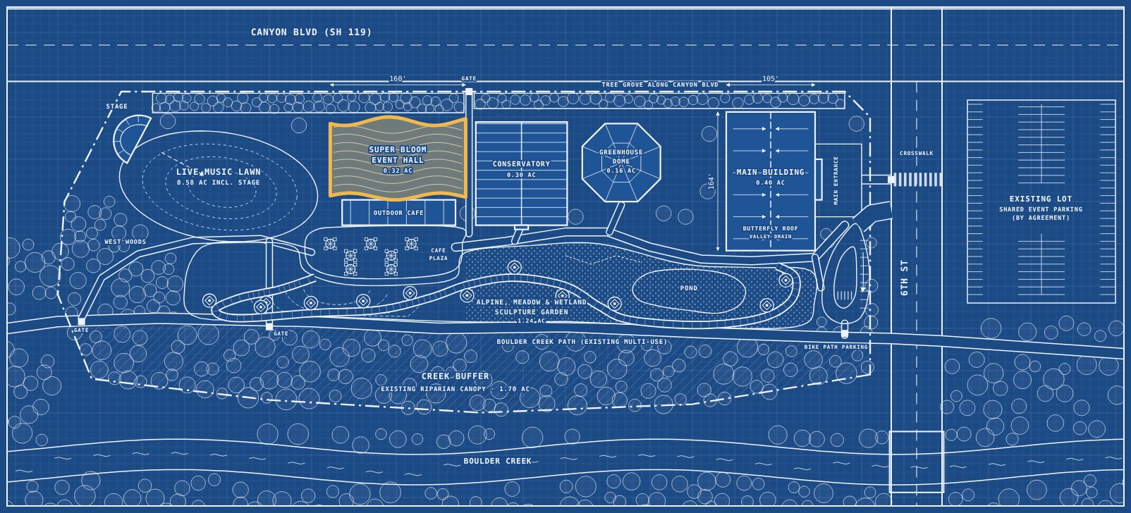 Blueprint site plan with this area highlighted in gold