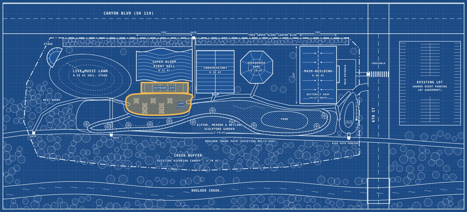 Blueprint site plan with this area highlighted in gold