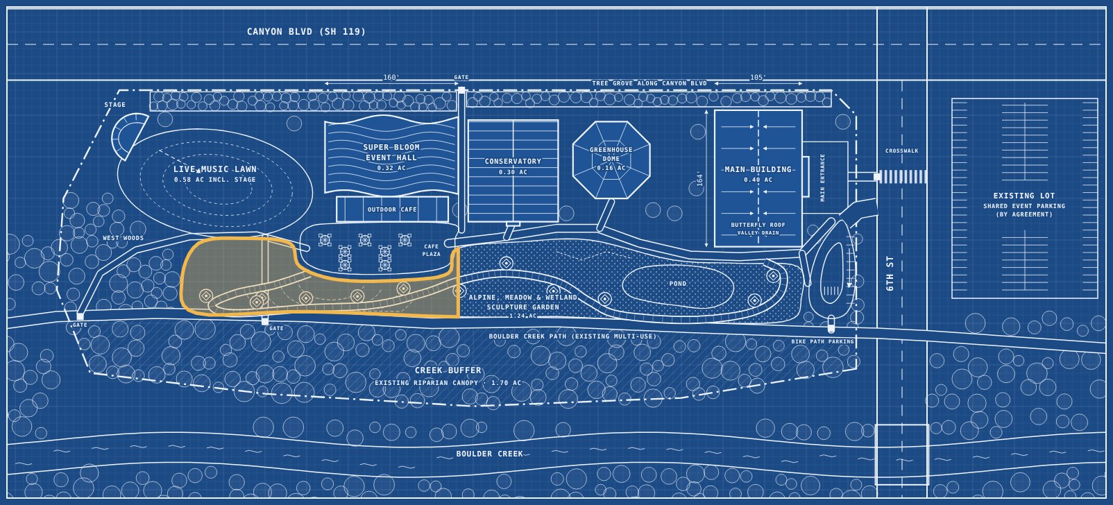Blueprint site plan with this area highlighted in gold