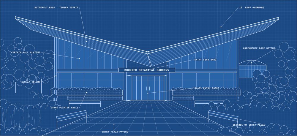 Main Building entry perspective, Sheet A-3